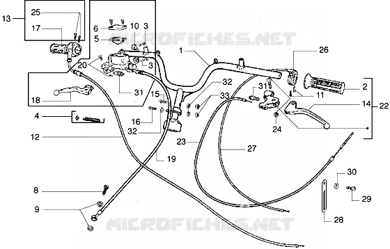 Pieces composant le guidon-Transmissions
