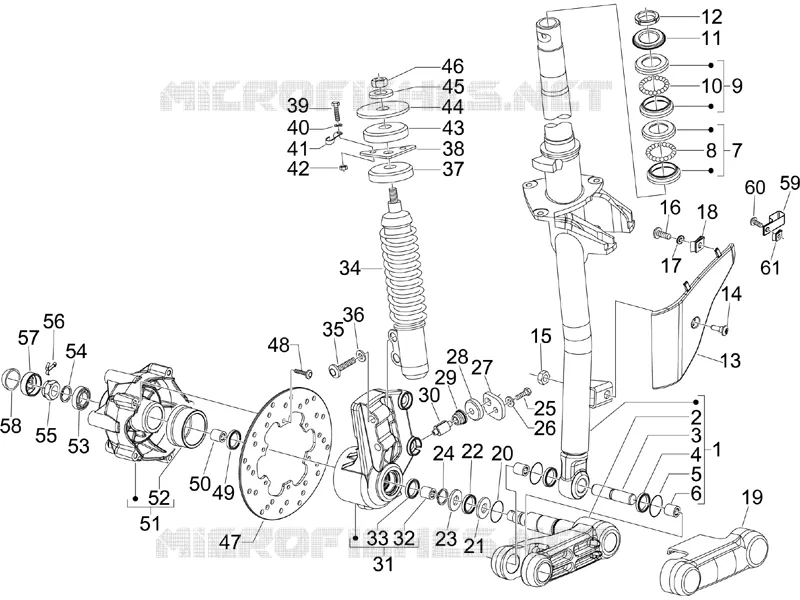 Fourche/tube direction - Ensemble butée dir.