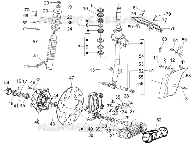 Fourche/tube direction - Ensemble butée dir. VESPA VESPA-SCOOTER 250 GT 2006  GT ie 60° E3