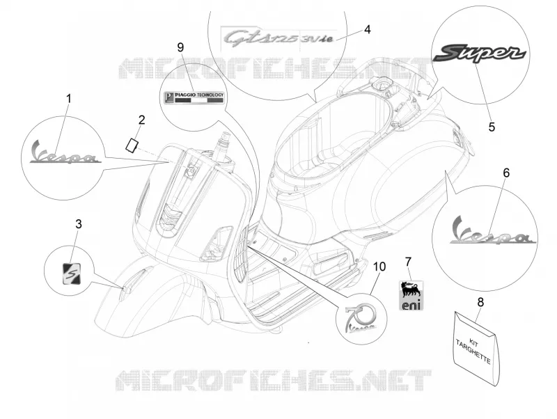 Monogrammes - Decorations VESPA VESPA-SCOOTER 125 GTS 2016  GTS 4T 3V ie Super