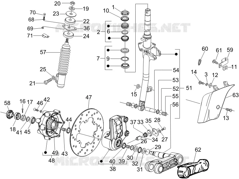 Fourche/tube direction - Ensemble butée dir. VESPA VESPA-SCOOTER 125 GTS 2008  GTS 4T E3