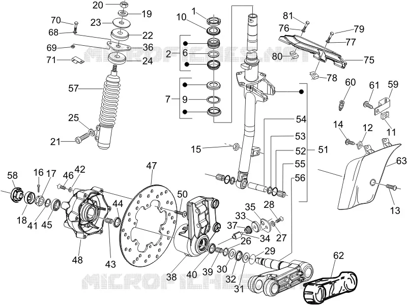 Fourche/tube direction - Ensemble butée dir. VESPA VESPA-SCOOTER 250 GTV 2009  GTV ie
