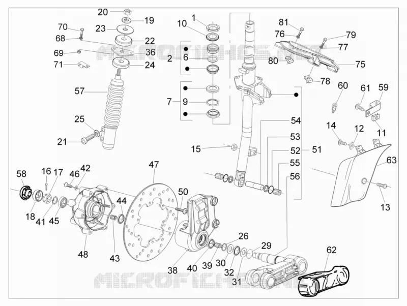 Fourche/tube direction - Ensemble butée dir. VESPA VESPA-SCOOTER 300 GTV 2011  GTV 4T 4V ie