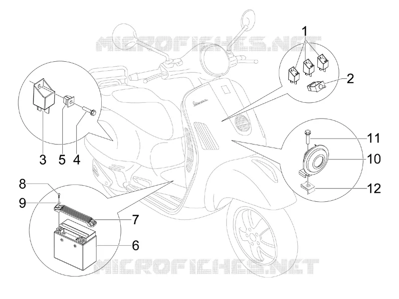 Relais - Batterie - Avertisseur sonore VESPA VESPA-SCOOTER 300 GTV 2012  GTV 4T 4V ie