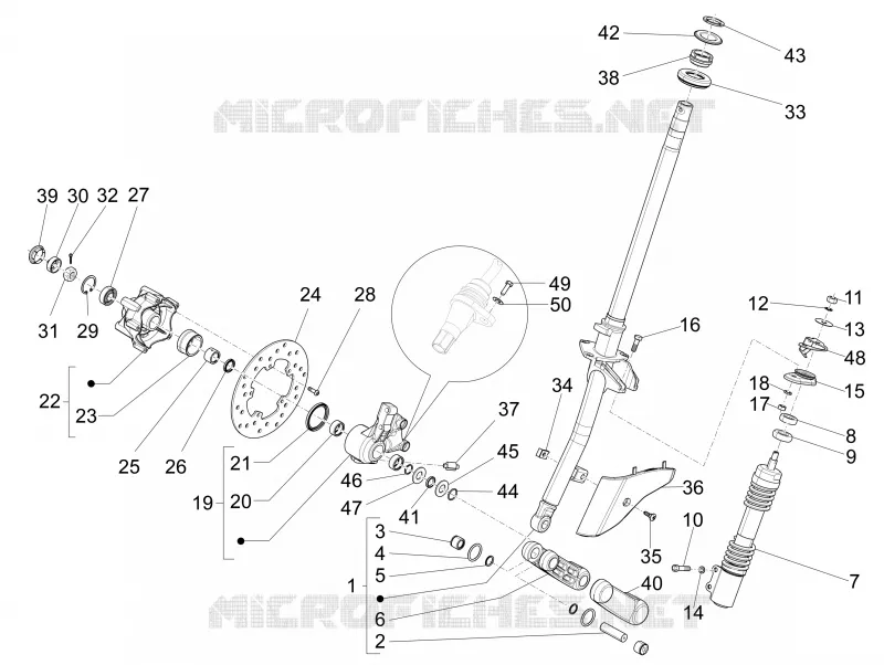 Fourche/tube direction - Ensemble butée dir. VESPA VESPA-SCOOTER 125 LX 2010  LX 4T ie E3