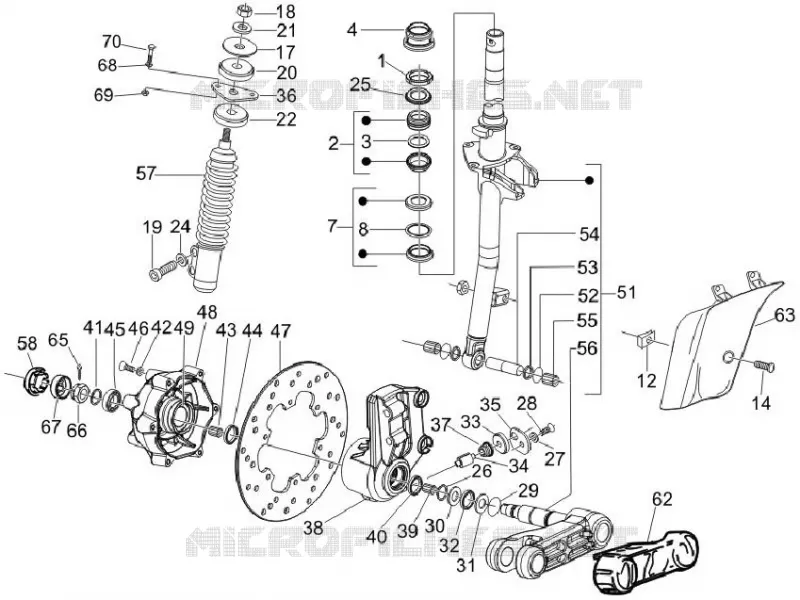 Fourche/tube direction - Ensemble butée dir. VESPA VESPA-SCOOTER 150 LX 2011  LX 4T ie E3