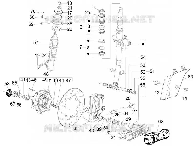 Fourche/tube direction - Ensemble butée dir. VESPA VESPA-SCOOTER 150 LX 2012  LX 4T ie Touring