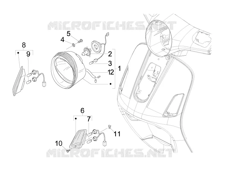Eclairages avant - Clignotants VESPA VESPA-SCOOTER 50 LX 2012  LX 2T E2 Touring (30Km/h)