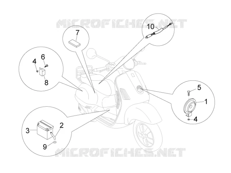 Relais - Batterie - Avertisseur sonore VESPA VESPA-SCOOTER 50 LX 2012  LX 4T-2V 25Km/h