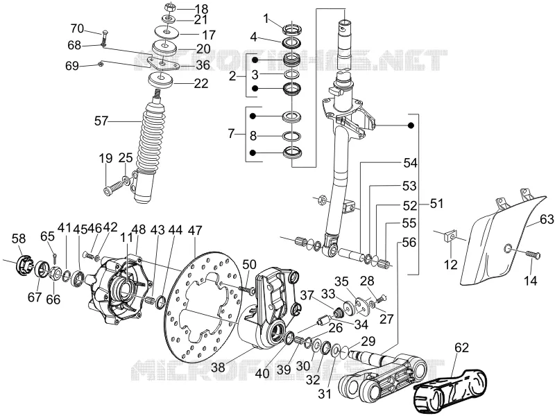 Fourche/tube direction - Ensemble butée dir. VESPA VESPA-SCOOTER 50 LX 2011  LX 4T-4V