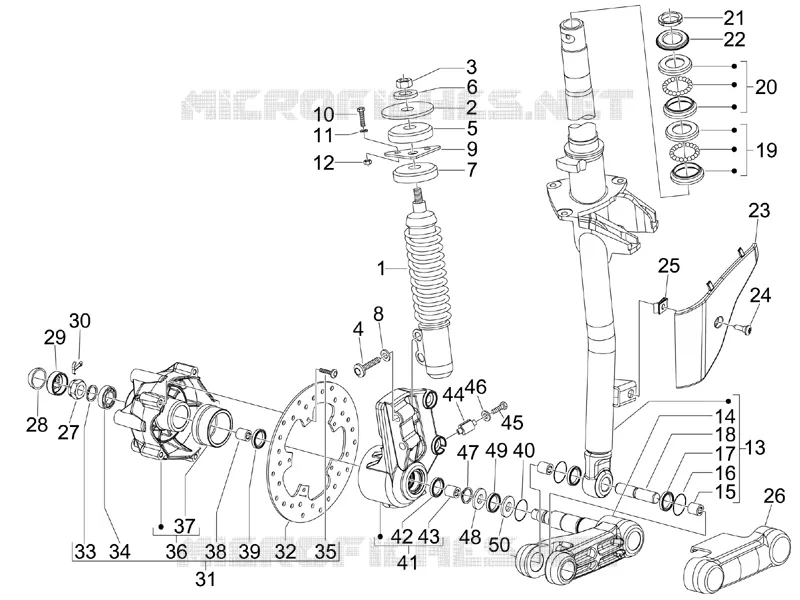 Fourche/tube direction - Ensemble butée dir. VESPA VESPA-SCOOTER 50 S 2012  S 4T 2V 25 Km/h