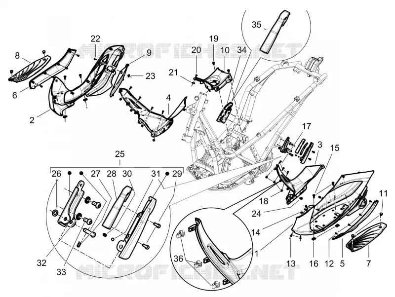 Protection centrale - Repose-pieds PIAGGIO PIAGGIO-SCOOTER 125 BEVERLY 2011  Beverly RST 4T 4V ie E3