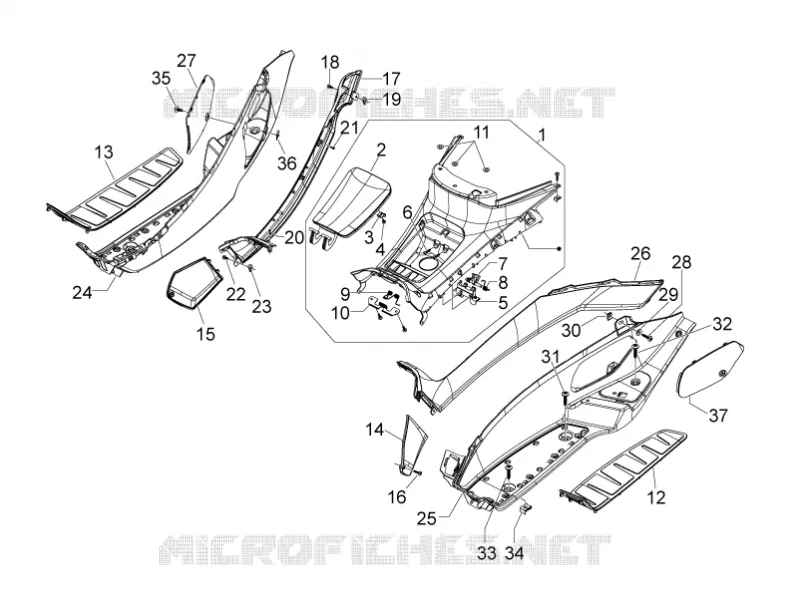 Protection centrale - Repose-pieds PIAGGIO PIAGGIO-SCOOTER 500 MP3 2013  MP3 500 Business