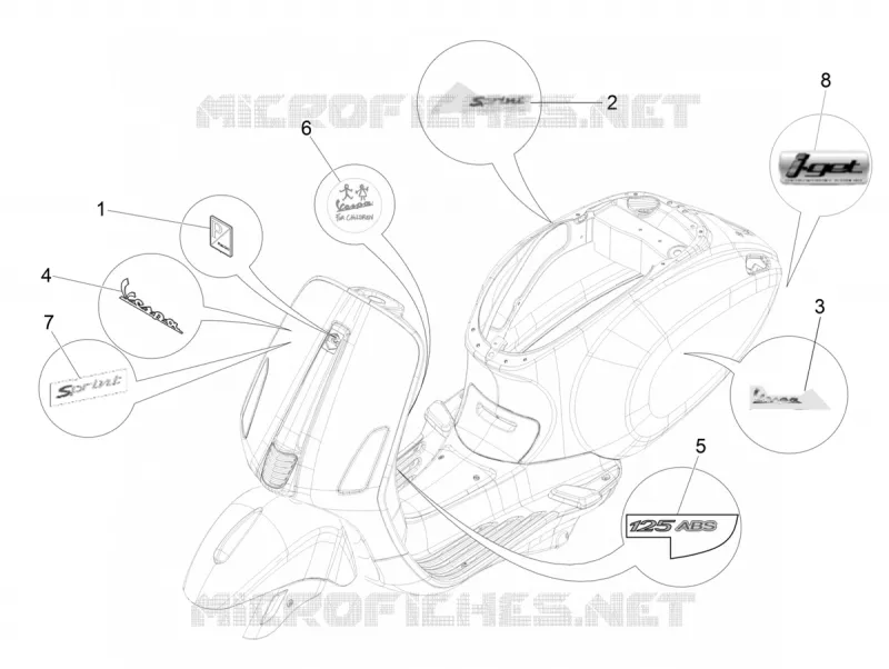 Monogrammes - Decorations VESPA VESPA-SCOOTER 125 SPRINT 2018  Sprint 125 4T 3V IGET E4 ABS