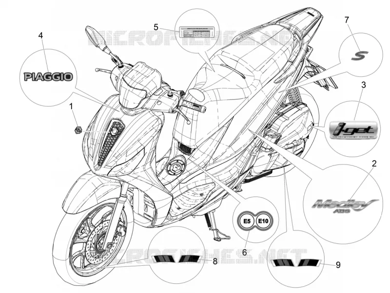 AUTOCOLLANTS - ETIQUETTES PIAGGIO PIAGGIO-SCOOTER 150 MEDLEY 2020  Medley 150 4T ie ABS Euro 4