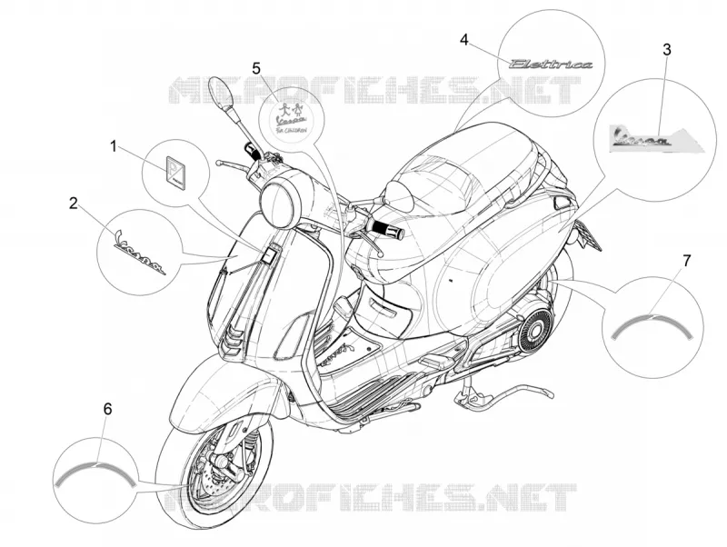 AUTOCOLLANTS - ETIQUETTES VESPA VESPA-SCOOTER Electric VESPA 2019  Elettrica 25 km/h