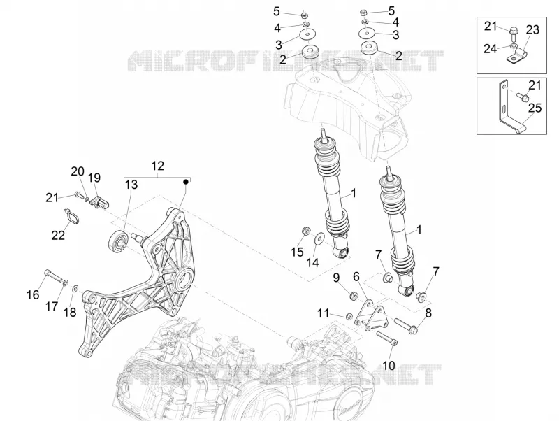 Suspension arrière - Amortisseur/s VESPA VESPA-SCOOTER 300 GTS 2021  GTS 300 HPE 4T/4V ie ABS Euro 4