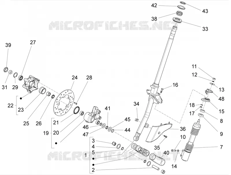 Fourche/tube direction - Ensemble butée dir. VESPA VESPA-SCOOTER 125 VXL 2019  VXL 125 4T 3V
