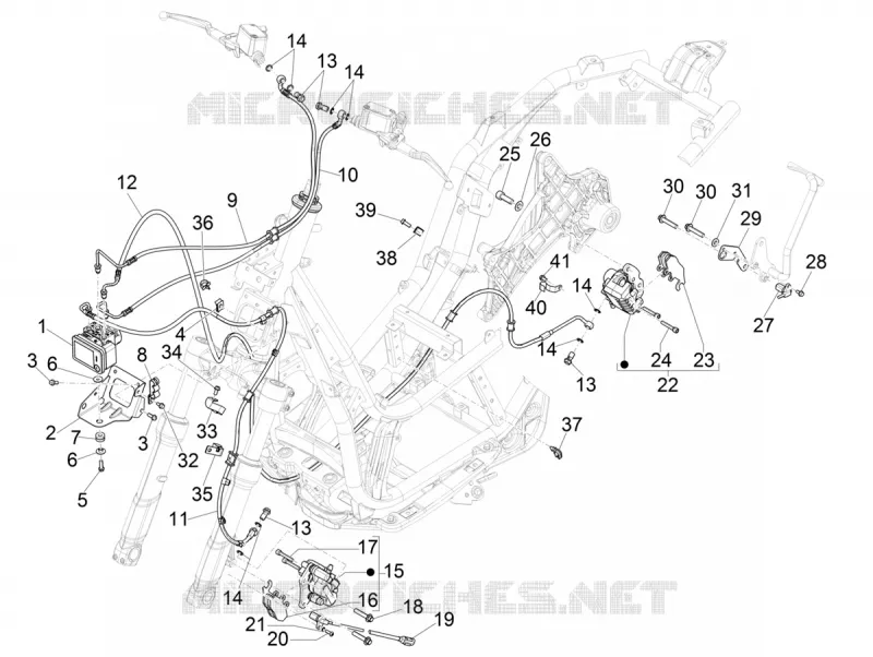 Tuyaus du freins - Etriers de frein (ABS) PIAGGIO PIAGGIO-SCOOTER 300 BEVERLY 2023  Beverly 300 4T/4V HPE Euro 5 ABS