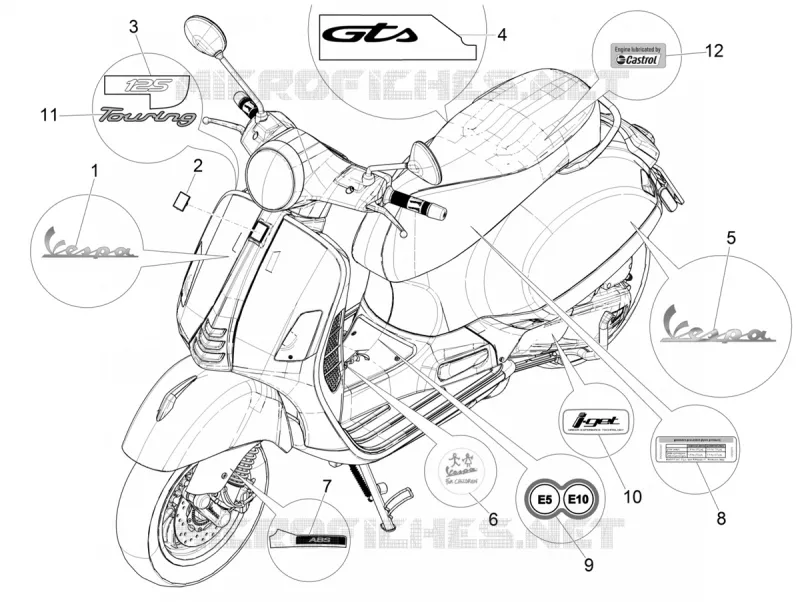 AUTOCOLLANTS - ETIQUETTES VESPA VESPA-SCOOTER 125 GTS 2021  GTS 125 4T Euro 5 ABS