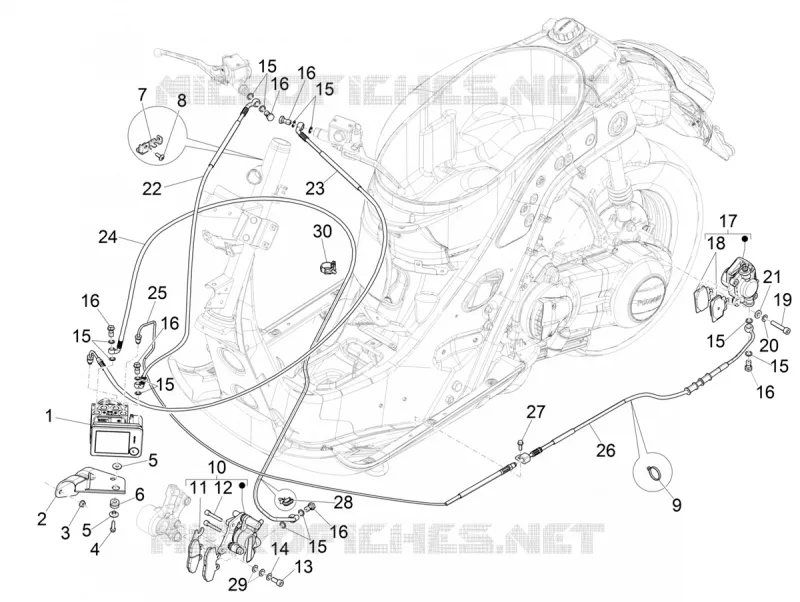 Tuyaus du freins - Etriers de frein (ABS) VESPA VESPA-SCOOTER 300 GTS 2021  GTS 300 75° Anniversario Euro 3 - Euro 4