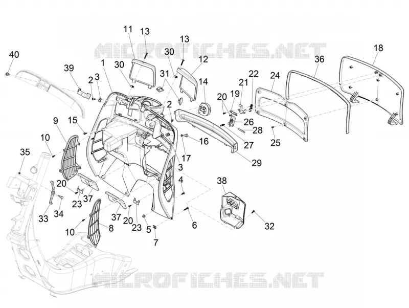 Coffre avant - Contre-tablier VESPA VESPA-SCOOTER 300 GTS 2020  GTS 300 HPE 4T 4V ie Euro 5 ABS
