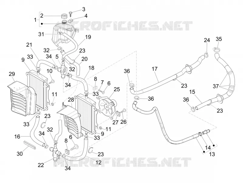 Instalation de refoidissement VESPA VESPA-SCOOTER 300 GTV 2021  GTV 300 SEI GIORNI Euro 5