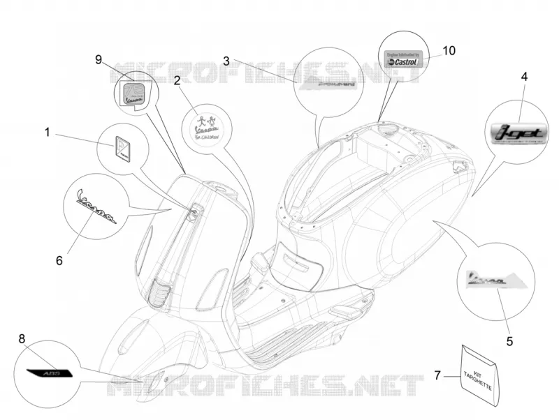 AUTOCOLLANTS - ETIQUETTES VESPA VESPA-SCOOTER 150 PRIMAVERA 2021  Primavera 150 75° Anniversario Euro 4 / Euro 5