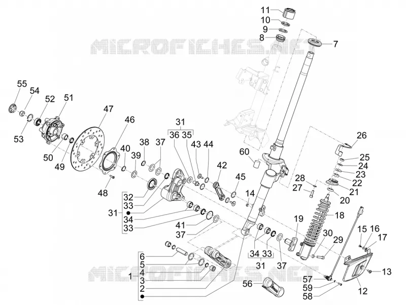 Fourche/tube direction - Ensemble butée dir. VESPA VESPA-SCOOTER 300 GTS 2024  Vespa GTS 300 ABS E5 Super - Super Sport - Super Tech