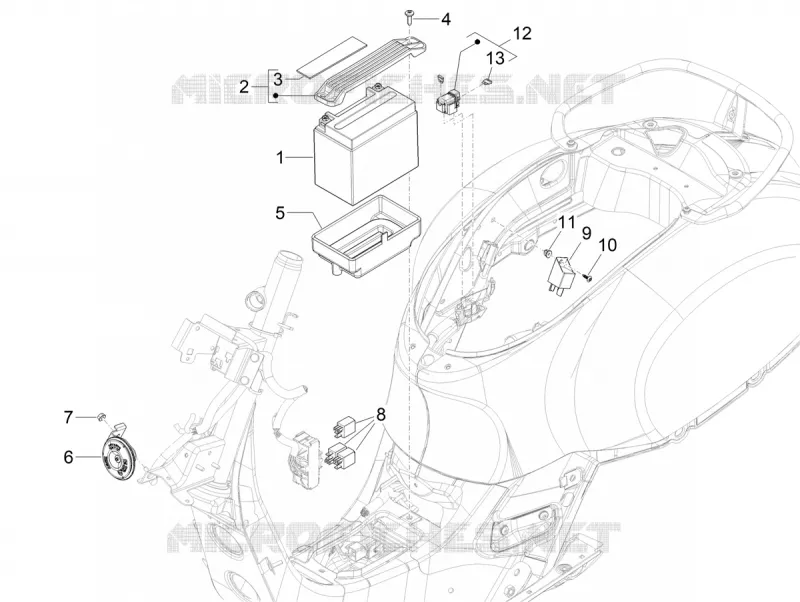 Relais - Batterie - Avertisseur sonore VESPA VESPA-SCOOTER 310 GTS 2024  Vespa GTS 310 E5+ Classic - Super - Super Sport