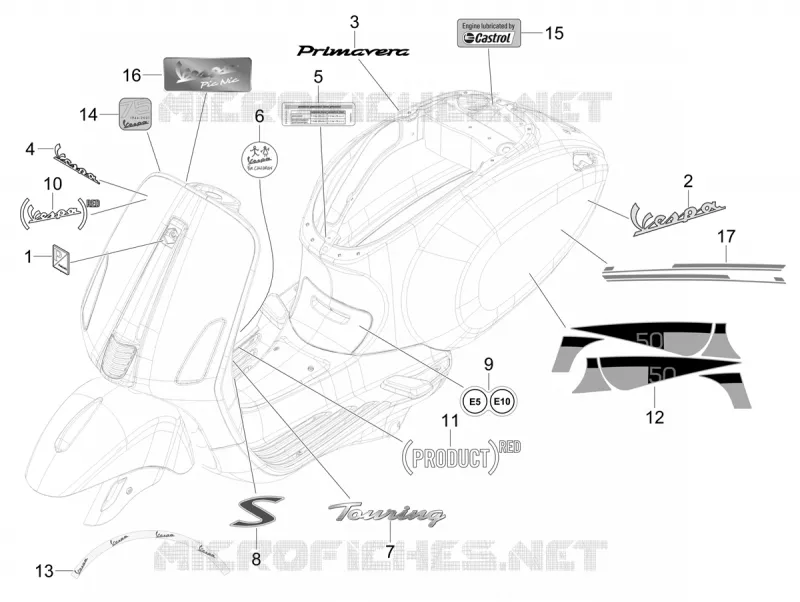 AUTOCOLLANTS - ETIQUETTES VESPA VESPA-SCOOTER 50 PRIMAVERA 2020  Primavera 50 4T 3V Euro 5