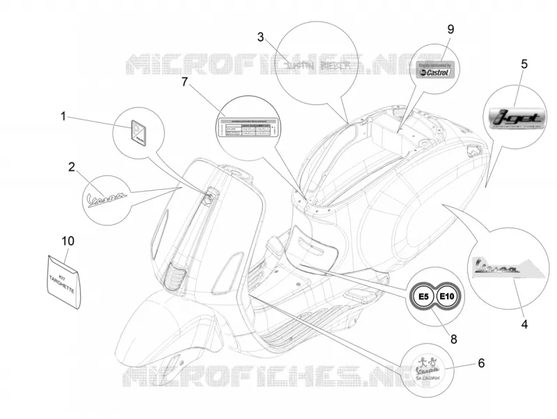 AUTOCOLLANTS - ETIQUETTES VESPA VESPA-SCOOTER 50 SPRINT 2024  Vespa Sprint 50 E5 Justin Bieber