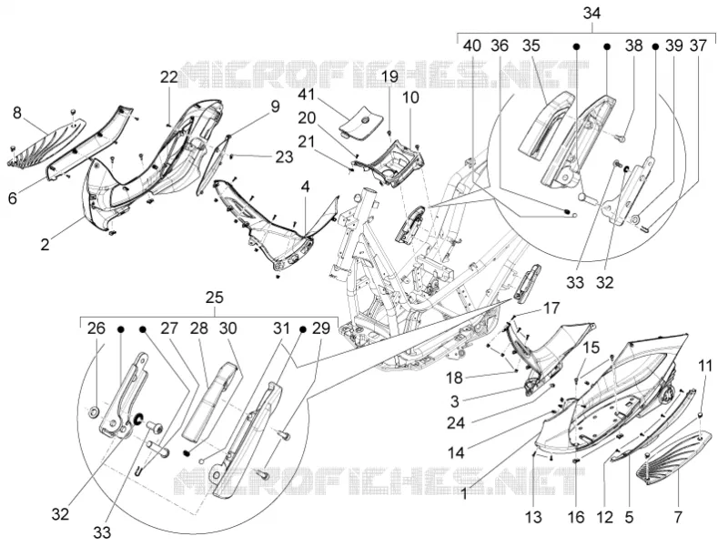 Protection centrale - Repose-pieds PIAGGIO PIAGGIO-SCOOTER 350 BV 2017  BV ST 4T 4V ie E4 ABS