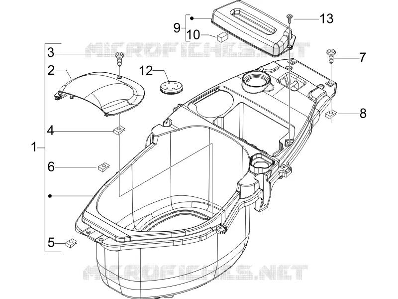 Logement casque - Dessous de selle PIAGGIO PIAGGIO-SCOOTER 125 FLY 2006  Fly 4T