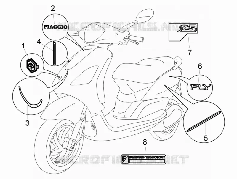 Monogrammes - Decorations PIAGGIO PIAGGIO-SCOOTER 50 FLY 2008  Fly 4T (25-30Km/h)