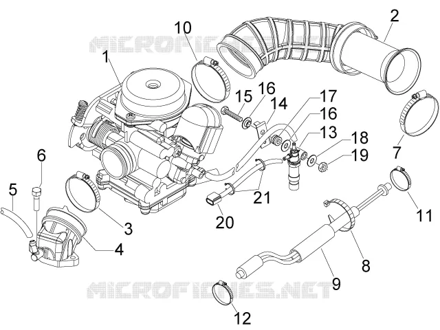 Carburateur complet - Raccord d'admission PIAGGIO PIAGGIO-SCOOTER 50 FLY 2011  Fly 4T 4V