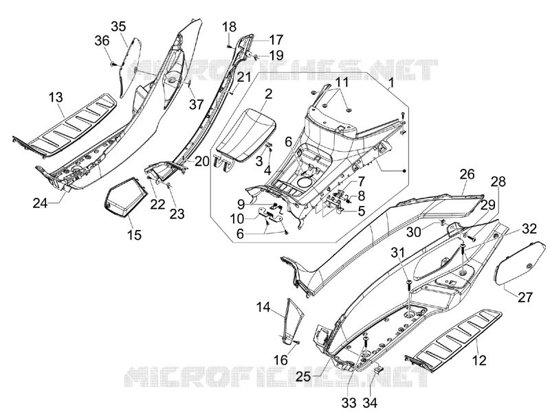 Protection centrale - Repose-pieds PIAGGIO PIAGGIO-SCOOTER 250 MP3 2008  MP3 ie MIC