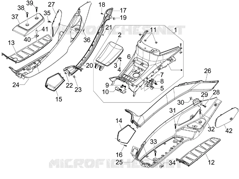 Protection centrale - Repose-pieds PIAGGIO PIAGGIO-SCOOTER 300 MP3 2011  MP3 ie LT Touring