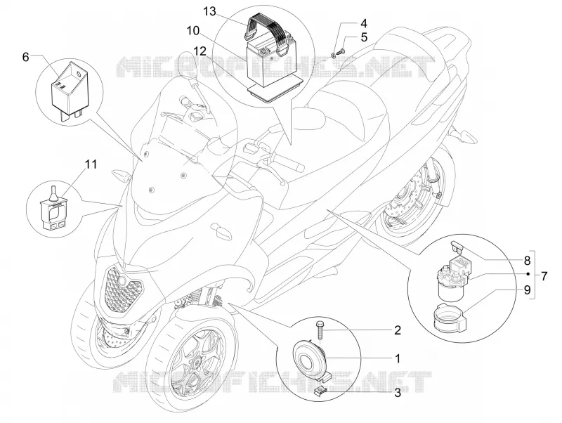 Relais - Batterie - Avertisseur sonore PIAGGIO PIAGGIO-SCOOTER 300 MP3 2016  MP3 LT ENJOY
