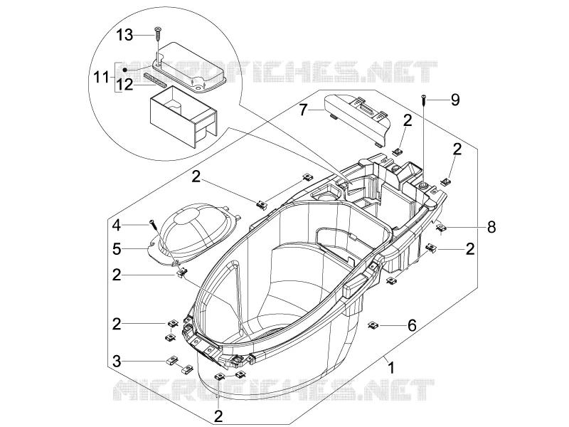 Logement casque - Dessous de selle PIAGGIO PIAGGIO-SCOOTER 50 NRG 2012  NRG Power DD Serie Speciale