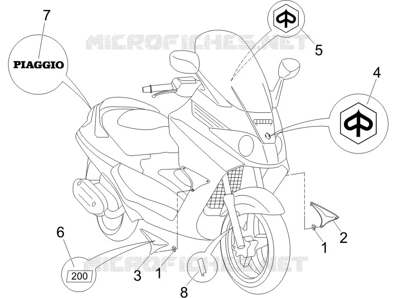 Monogrammes - Decorations PIAGGIO PIAGGIO-SCOOTER 200 X8 2007  X8