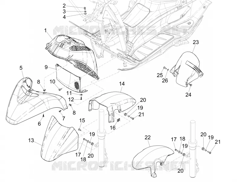 Logement roue - Garde boue PIAGGIO PIAGGIO-SCOOTER 125 X-EVO 2011  X Evo Euro 3