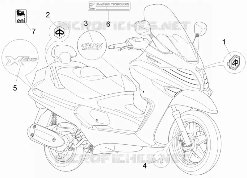 Monogrammes - Decorations PIAGGIO PIAGGIO-SCOOTER 125 X-EVO 2010  X Evo Euro 3