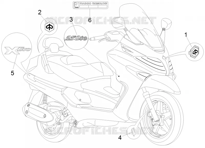 Monogrammes - Decorations PIAGGIO PIAGGIO-SCOOTER 250 X-EVO 2013  X Evo Euro 3